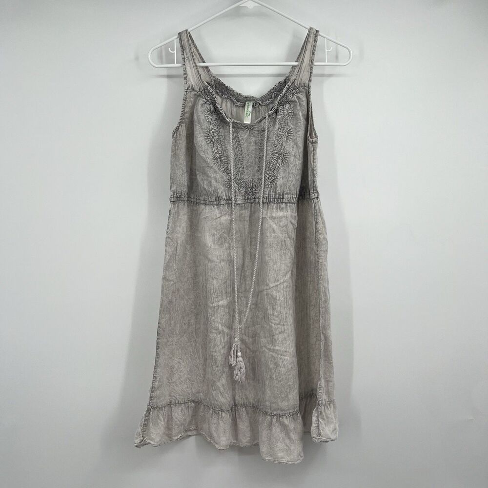 Womens Shoreline Gray M Tank Dress Cover Up Beach Cruise Embroidered 100% Cotton